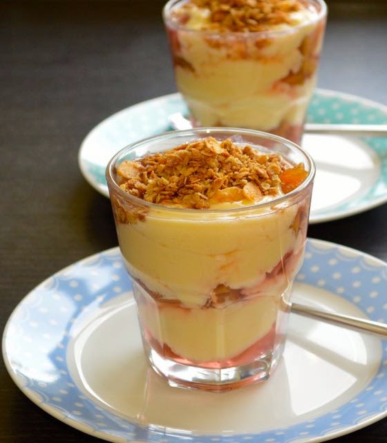 Rhubarb and Custard with Apricot Granola Topping