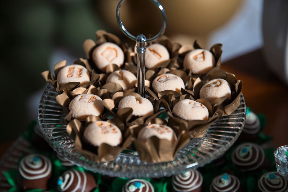Elegant display of handmade confections on a glass platter, ideal for festive occasions.